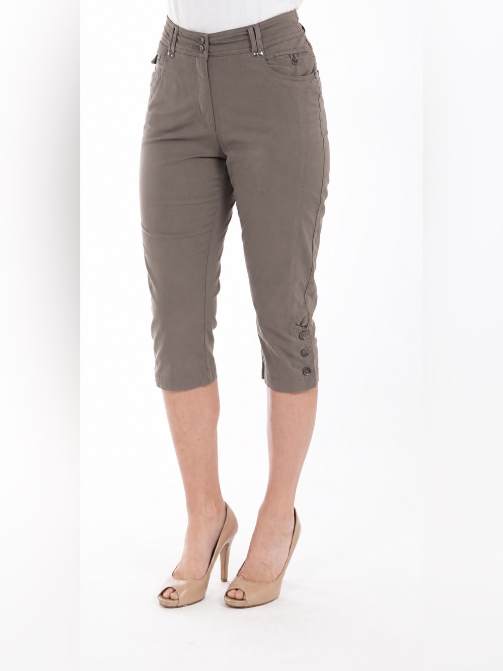 DKR Organic Cotton Capri with Button Detail on Hem-Gray Stone